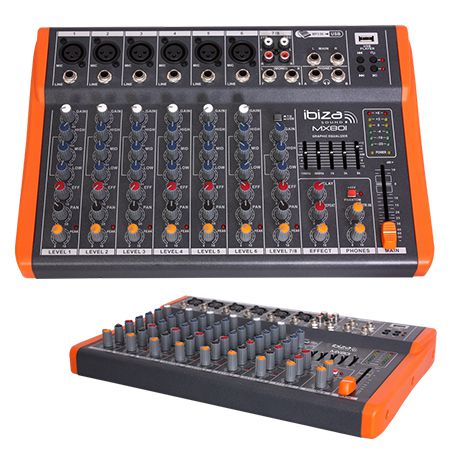 Mixer audio 8 canale, cu egalizator, port USB, Ibiza Sound, MX801