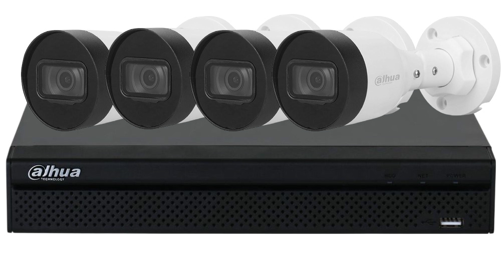 Kit supraveghere IP Dahua, 4 camere FULL HD 2MP, IR 30 m, lentila 2.8 mm, IP67, NVR 4 canale, KITIP4FULLHDAL