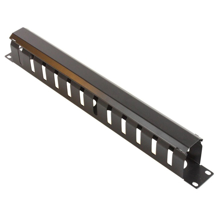 Organizator cabluri orizontal, 2U, metalic, otel SPCC 1 mm, 19 inch, negru, SAF- ORGM2U