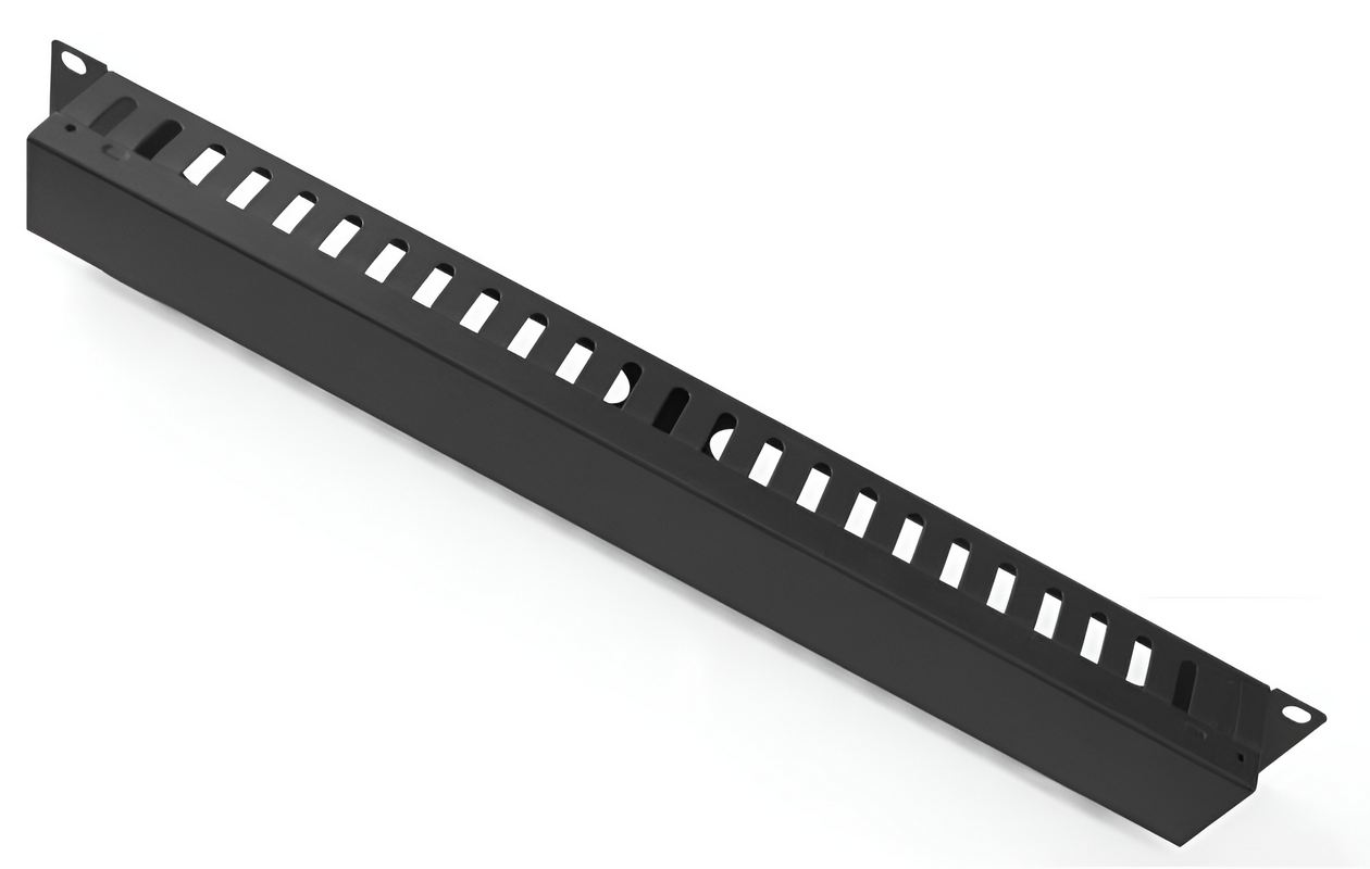 Organizator de cabluri cu capac pentru rack 19”, 1U, din otel, negru, Braun Group CMM24 / CM3003