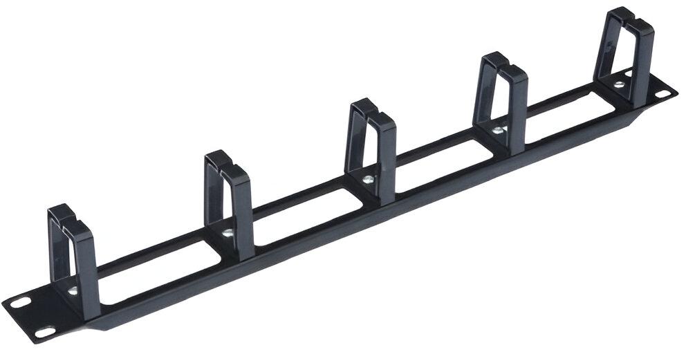 Organizator cabluri orizontal cu inele, 1U, plastic + metal, rack 19 inch, negru, SAF- ORGI1U