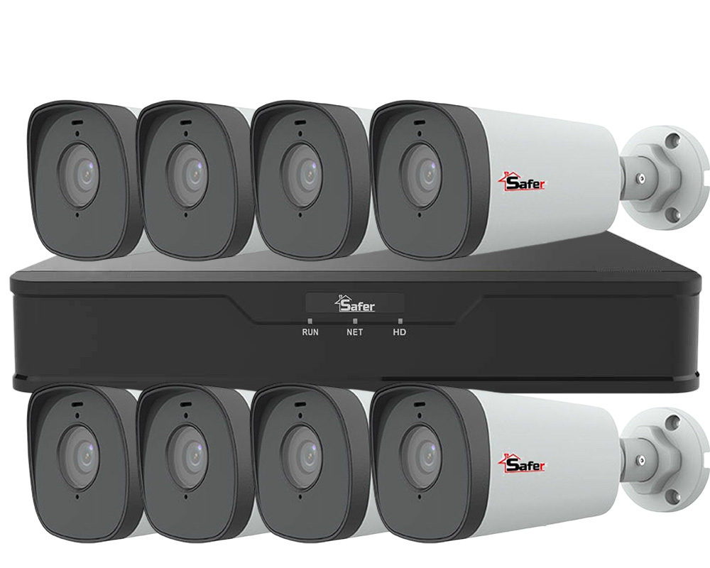 Sistem de supraveghere exterior, 8 camere de 5MP cu alimentare PoE, IR 80m, 4mm, microfon, Safer KITSAF8FHDE