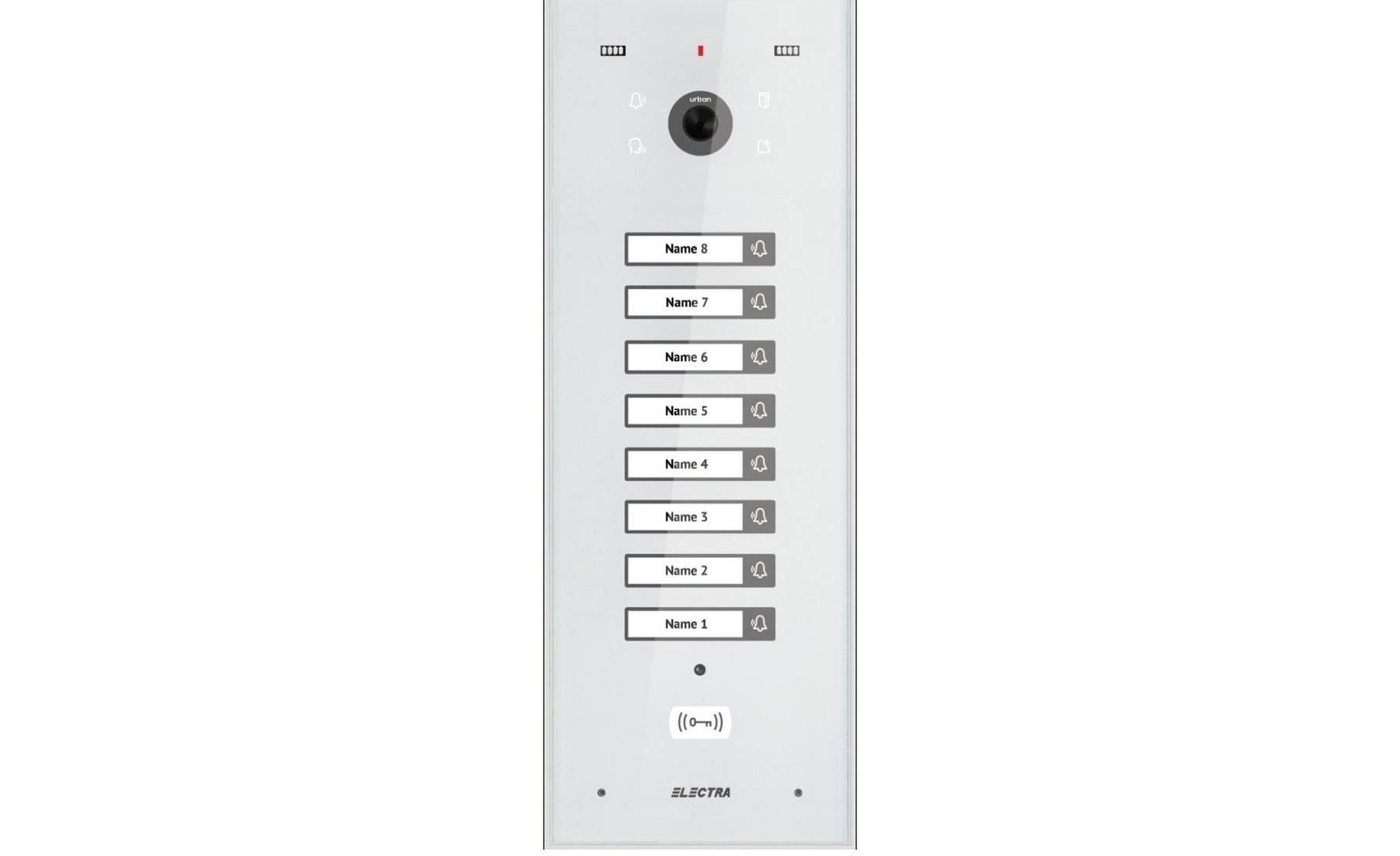 Post exterior videointerfon Electra VPU.08F03.ELWTL, incastrat, 8 familii, ecran din sticla securizata, acces RFID, IP44, alb