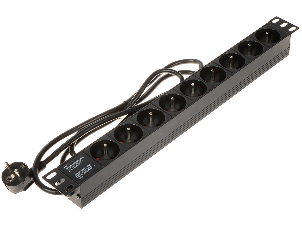 Prelungitor 9 prize, montare in rack 1U 19 inch, lungime cablu 1.8m, Safer PD-9/R