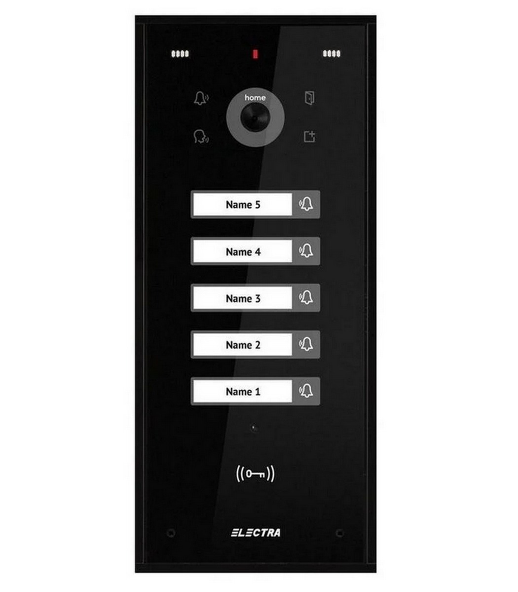 Post de exterior videointerfon, 5 familii, montaj incastrat, 4 fire, cititor RFID, culoare neagra, Electra VPH.05F03.ELBTL