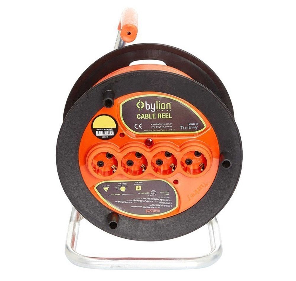 Prelungitor cu derulator de cablu 50m pentru exterior, conductor din curpu, IP20, 4 prize schuko, Siguranta Termica, FS-MK5025