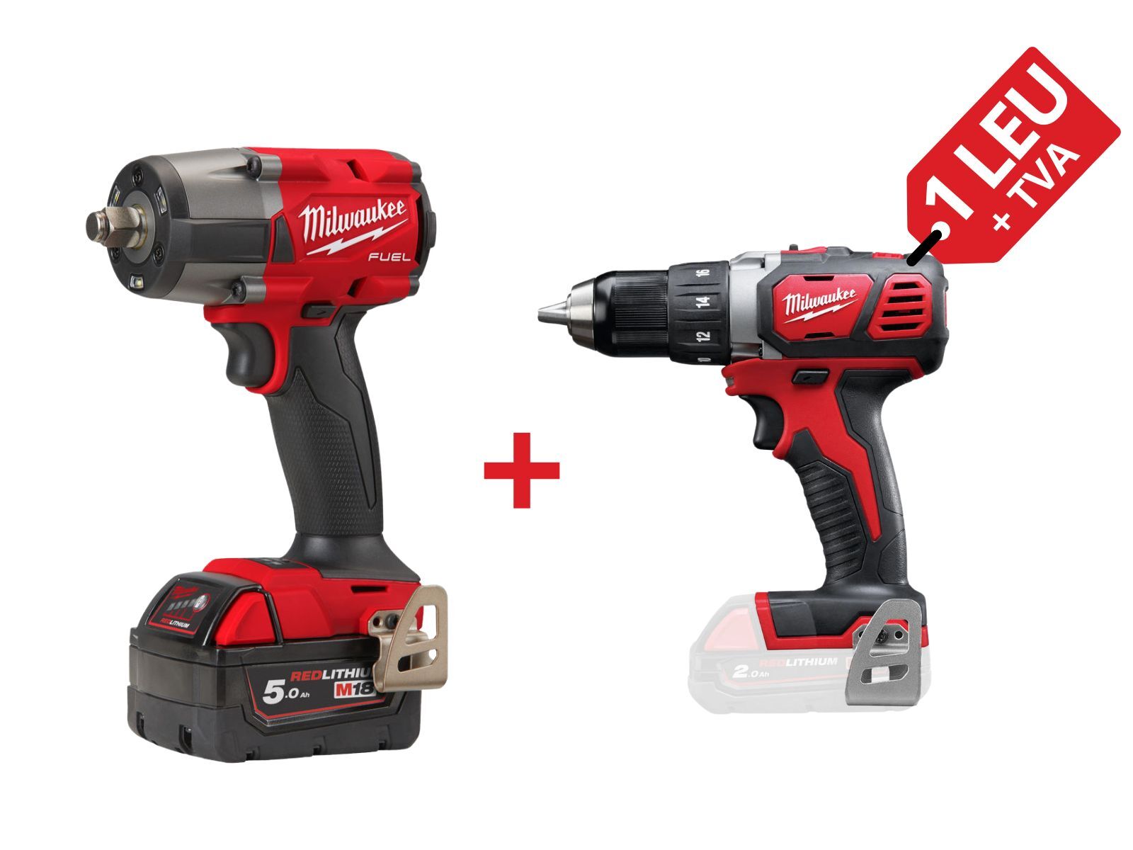 PROMO: Kit cheie de impact cu acumulator Milwaukee M18 FMTIW2F12-502X, cuplu 745 Nm + Masina de gaurit compacta M18, 50 Nm, mandrina 13mm, 4933478450-PROMO