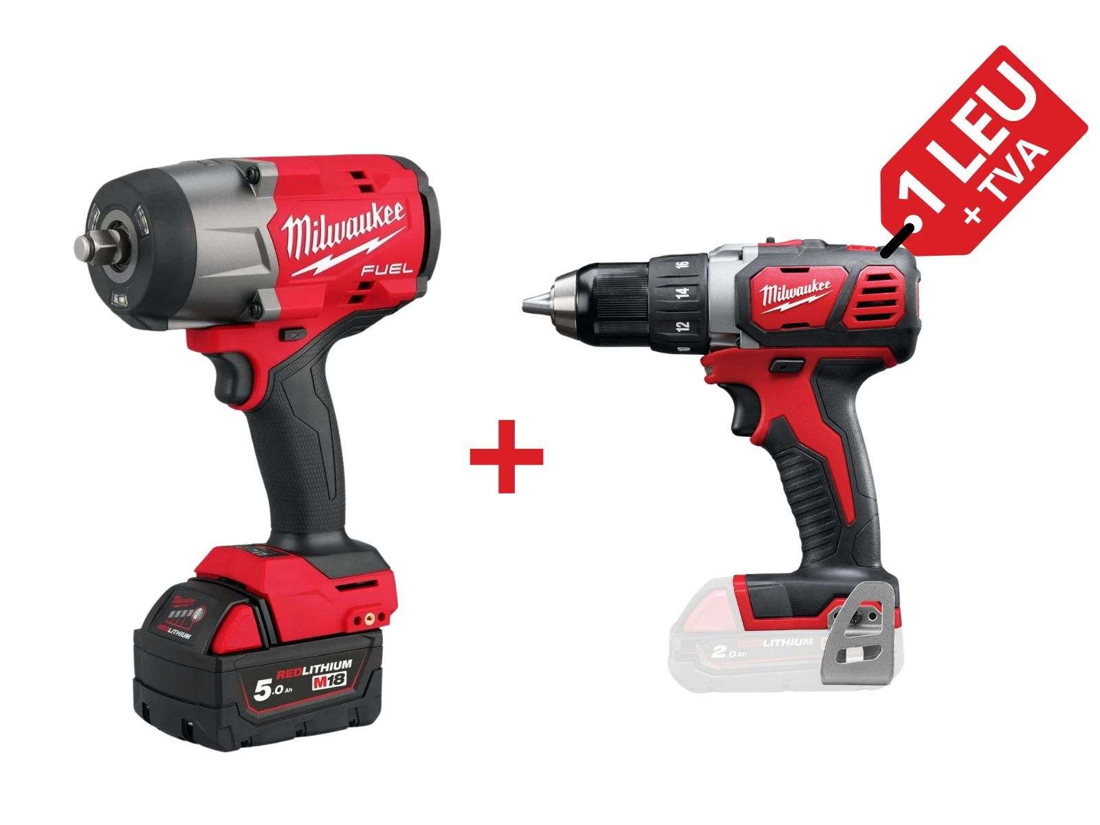 PROMO: Kit Cheie de impact M18 Milwaukee, cu acumulator si incarcator, 2000 rotatii + Masina de gaurit compacta M18, 50 Nm, mandrina 13mm, 4933492783-PROMO