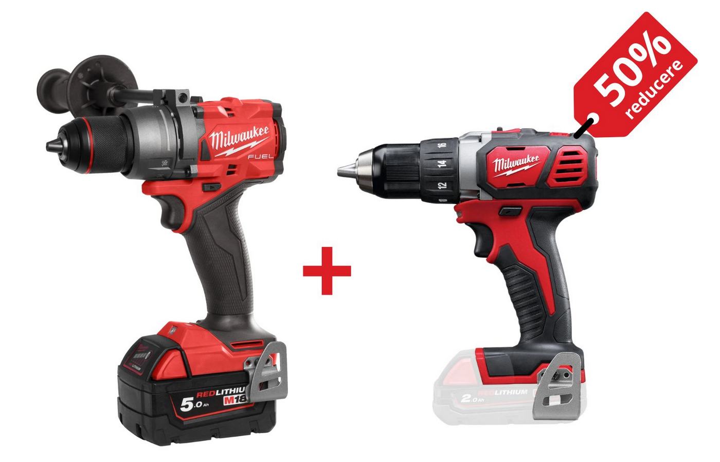 PROMO: Kit masina de gaurit cu percutie Milwaukee M18 FPD3-502X, 158 Nm + Masina de gaurit compacta M18, 50 Nm, mandrina 13mm, 4933479860-PROMO
