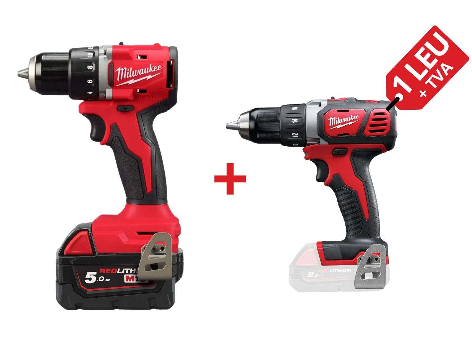 PROMO: Kit masina de gaurit Milwaukee M18 BLDDRC-502C fara perii, 60.5 Nm, 2x acumulatori + masina M18 compacta, 50 Nm, mandrina metalica 13mm, 4933492835-PROMO