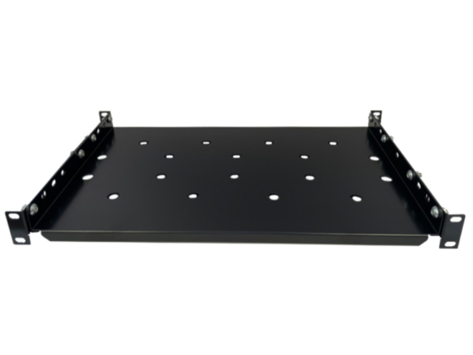 Raft fix 1U, pentru rack 19 inch, adancime 600 mm, sarcina max 60 Kg, perforat, negru, EcoXcab-600F.9004