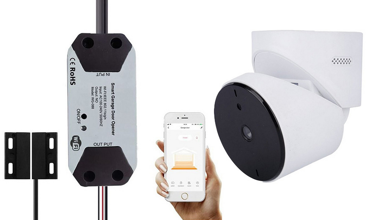 Releu wireless pentru usi garaj + camera de interior WI-FI, 3MP, comenzi vocale, aplicatie Tuya, IR 10m, audio bidirectional, Rehent RH-GDC01