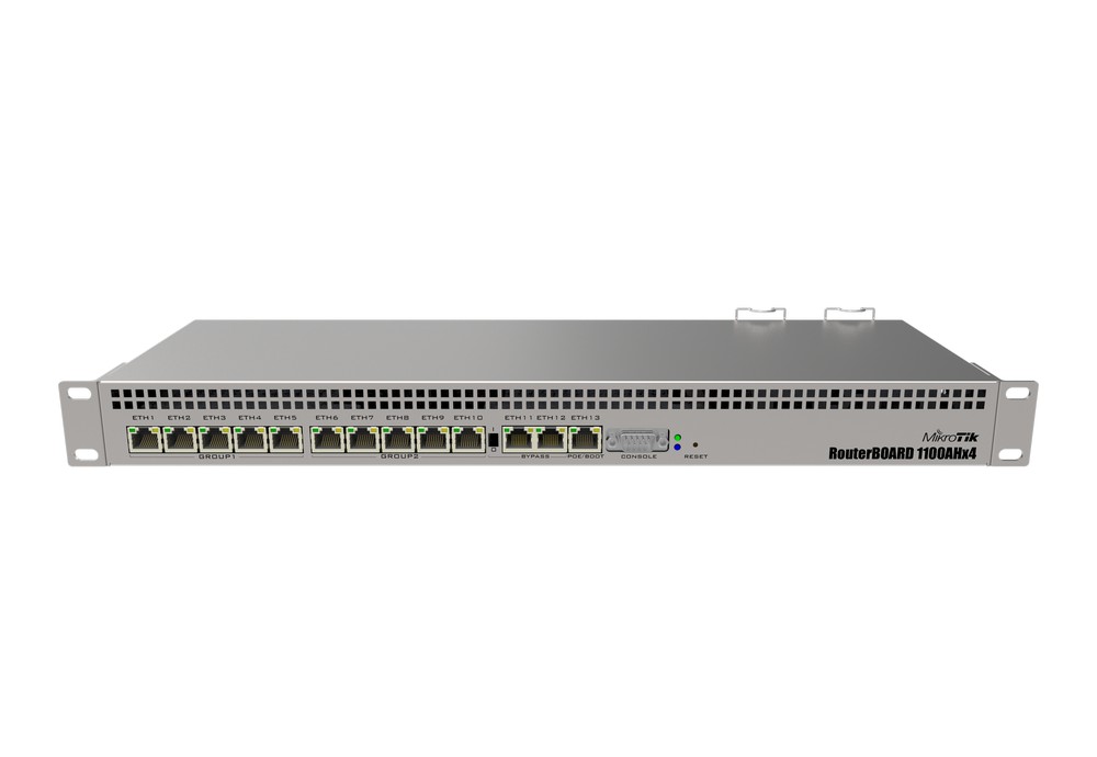 Router, 13 porturi RJ45, gigabit, 1 GB RAM, CPU 4 nuclee, 1.4 Ghz, Mikrotik, RB1100x4