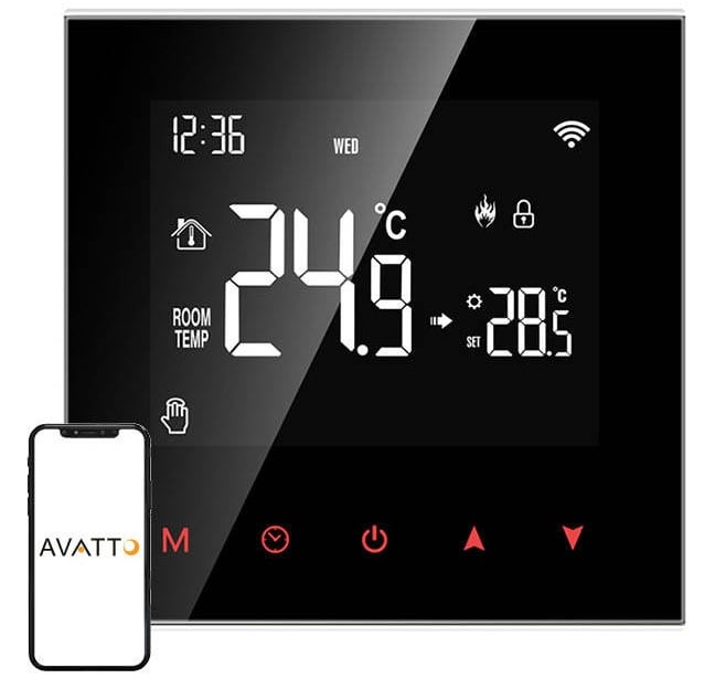 Termostat inteligent, Wi-Fi, TUYA, Smart Life, Compatibil cu Alexa, Google Home, Avatto, WT100-BH-3A