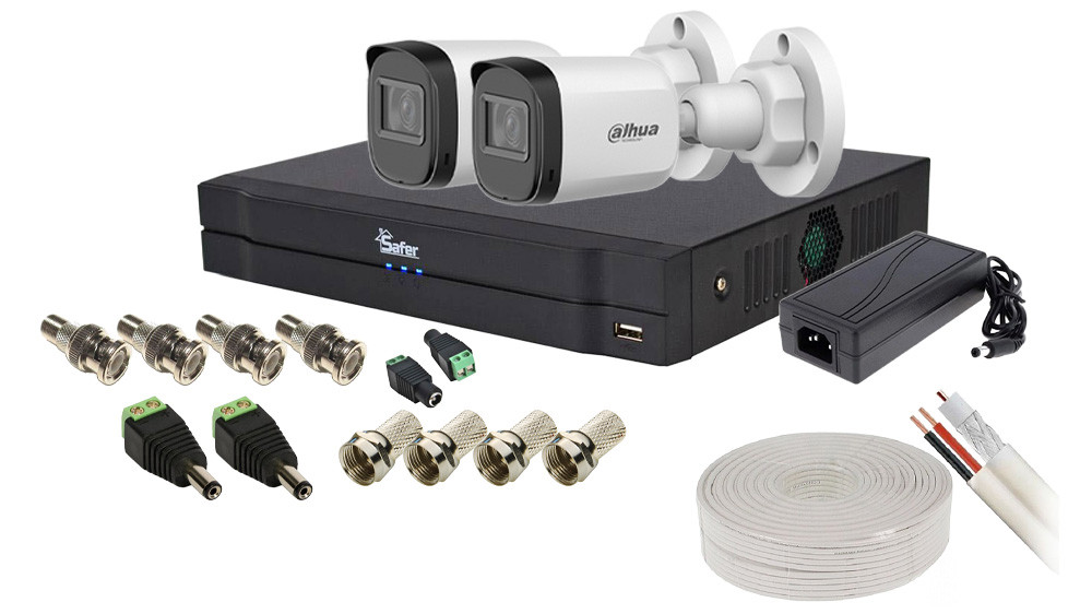 Kit supraveghere video 2 camere FULL HD, 2MP, IR 30m, DVR cu AI si accesorii