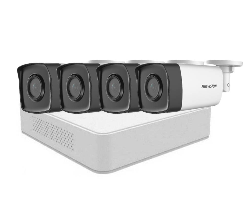 Kit supraveghere video Full HD, DVR cu 4 camere de exterior, smart IR 40m, Hikvision, SAF-4XFHDIR40
