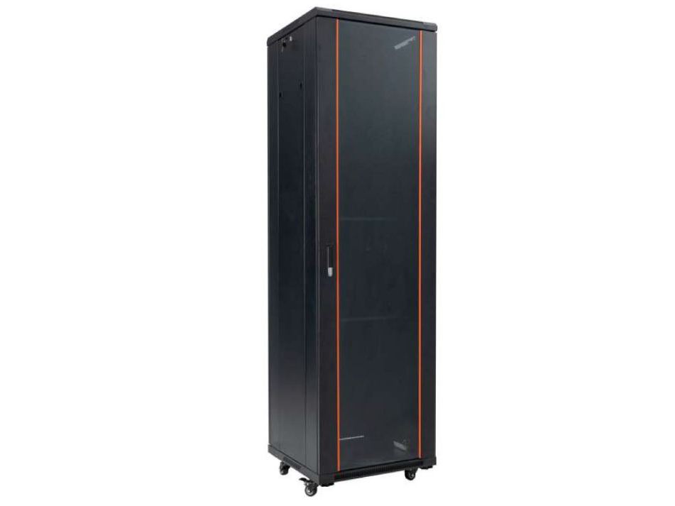 Rack de podea 42U, 19 inch, 600x1000, capacitate 800kg, sticla securizata, negru, IP20, Safer SAF-NC-6142