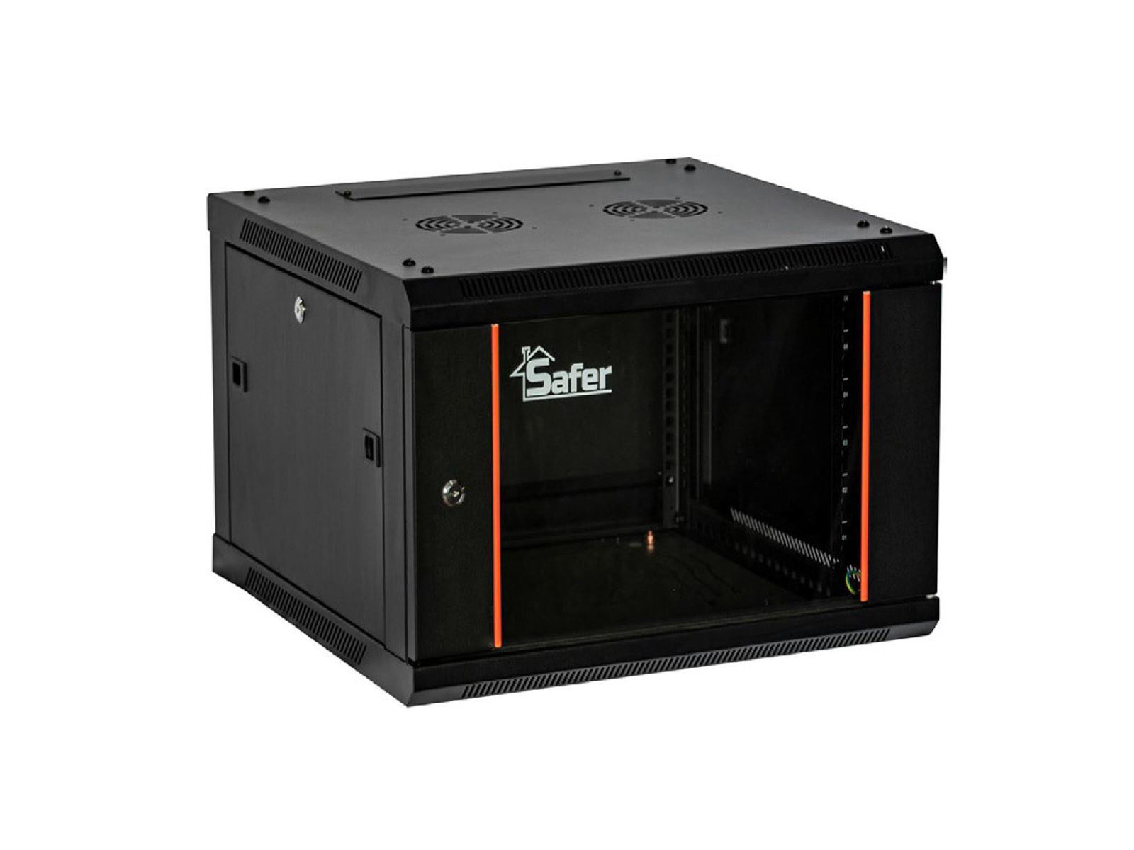 Rack 12U de perete, 600x600, usa din sticla securizata, yala cu cheie, Safer SAF-WMA-6612