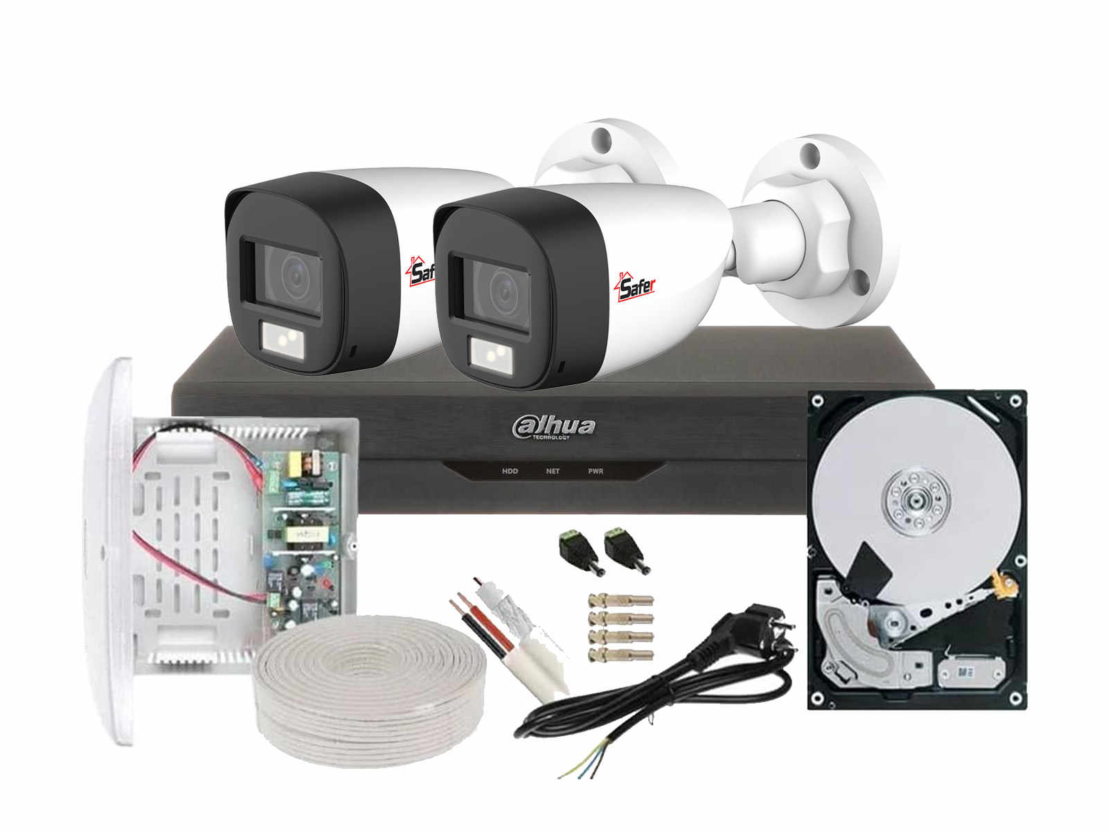 Kit supraveghere video 2 camere, complet, 2MP FULL HD, IR 20m, 1 x HDD, SAF2E22-1TB-SHQ-DH