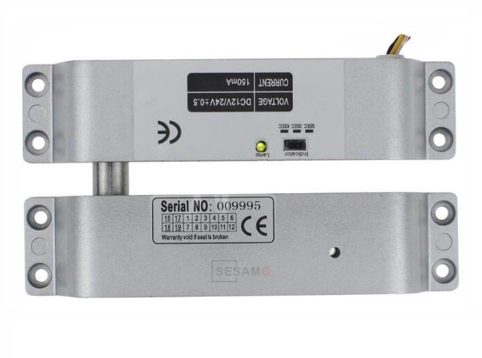 Bolt electromagnetic 1000kg, 12 sau 24V, temporizare 0, 3, 6s, pentru usi cu toc ingust, SB-150ST