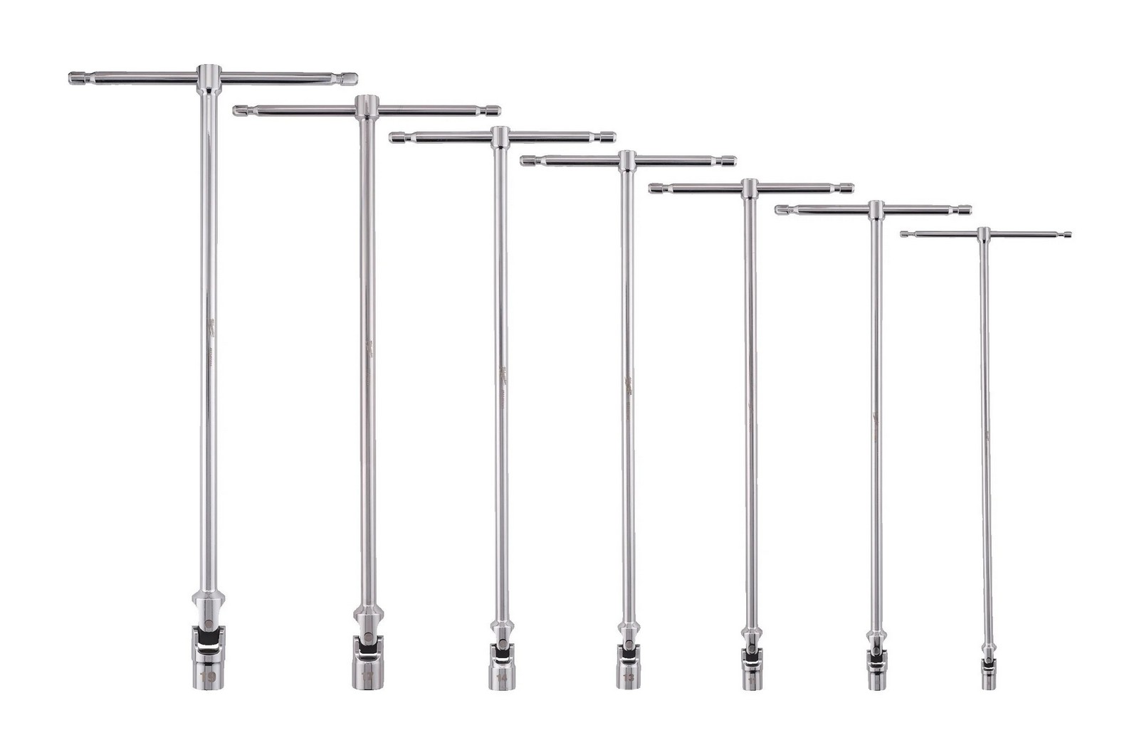 Set 7 chei cu maner T si cap pivotant Milwaukee, 8-19 mm,  tija fixa, 180 grade, 4932492674