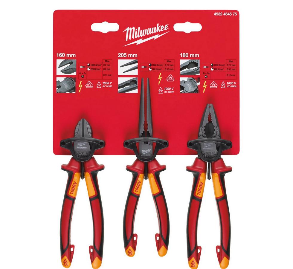 Set 3 clesti Milwaukee VDE izolati, rezistenti la 1.000V, certificati EN/IEC 60900, rezistenta mare la coroziune, 4932464575