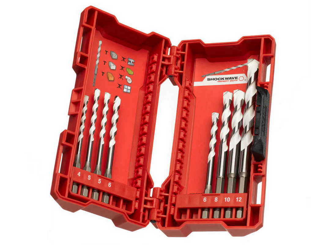 Set 8 burghie Milwaukee multimaterial cu coada hex, cutie depozitare, 4932471112