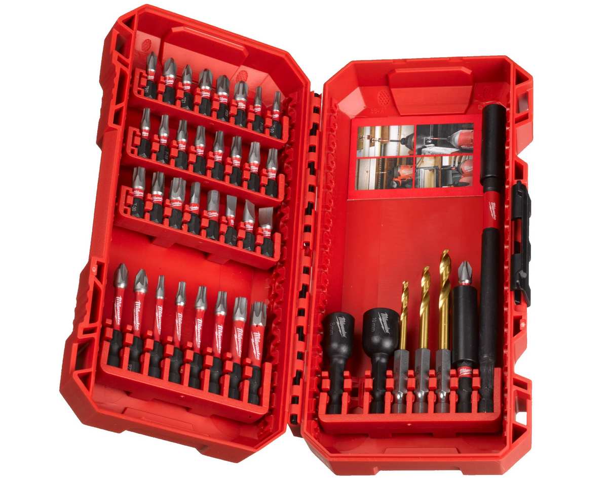 Set biti si burghie 40 de piese Shockwave Milwaukee 4932492004, cutie de plastic cu capac transparent