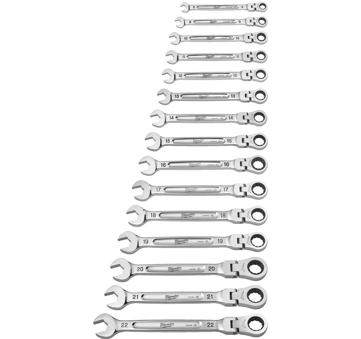 Set chei fixe cu clichet si cap pivotant de 180° Milwaukee, cap deschis MAX BITE, aliaj de crom si otel, 4932478558