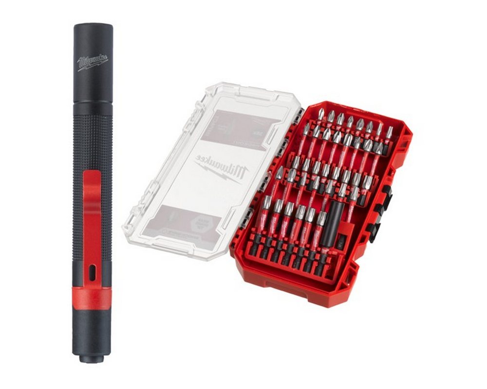 Set de 38 biti Milwaukee Shockwave + lanterna LED TRUEVIEW cu acumulator 3V, 100 lumeni, baterii incluse, 4932498608