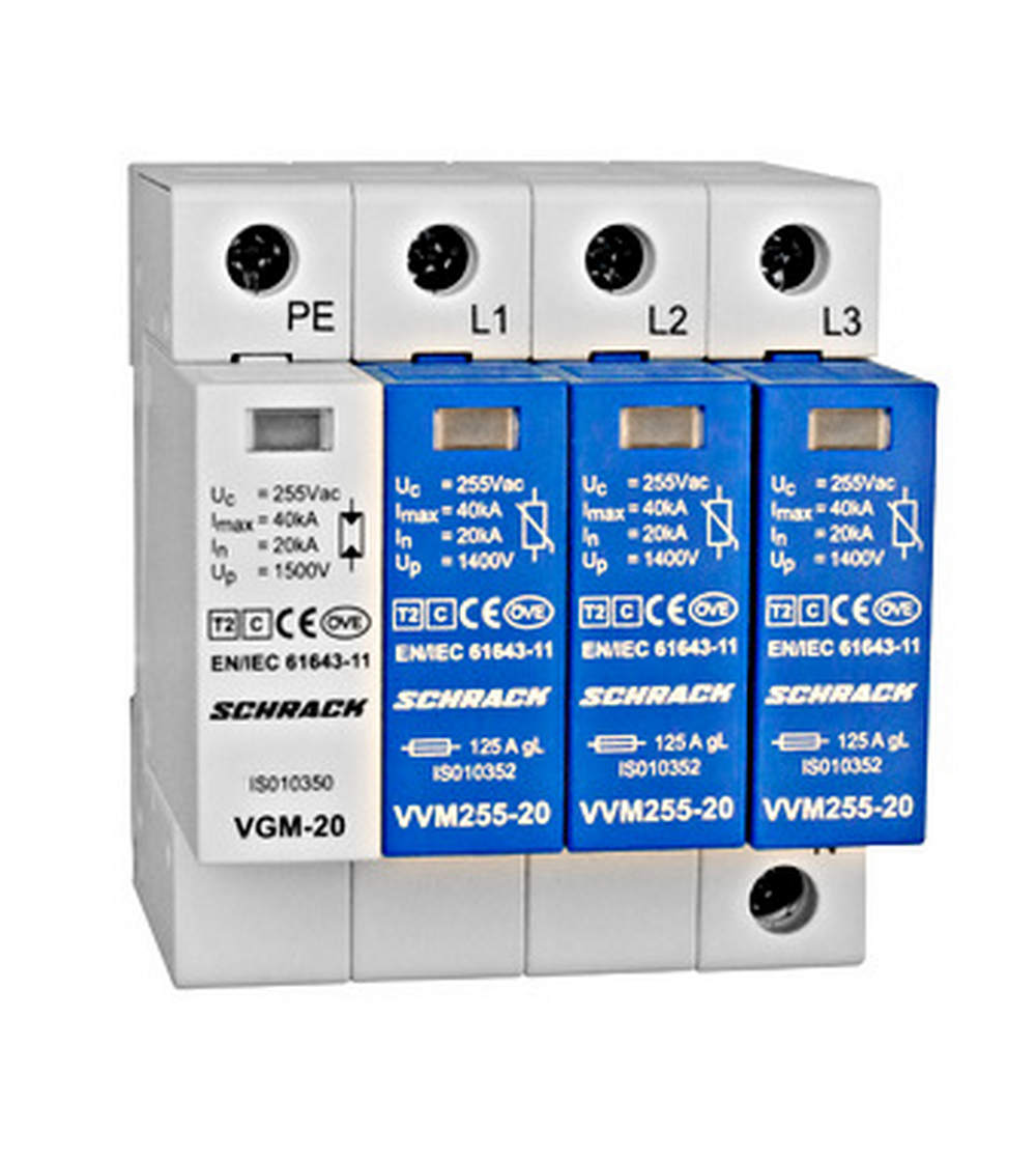 Set descarcator Schrack Vartec IS111310, T2(C), circuit 3+1, 255VAC, 20kA, IP20