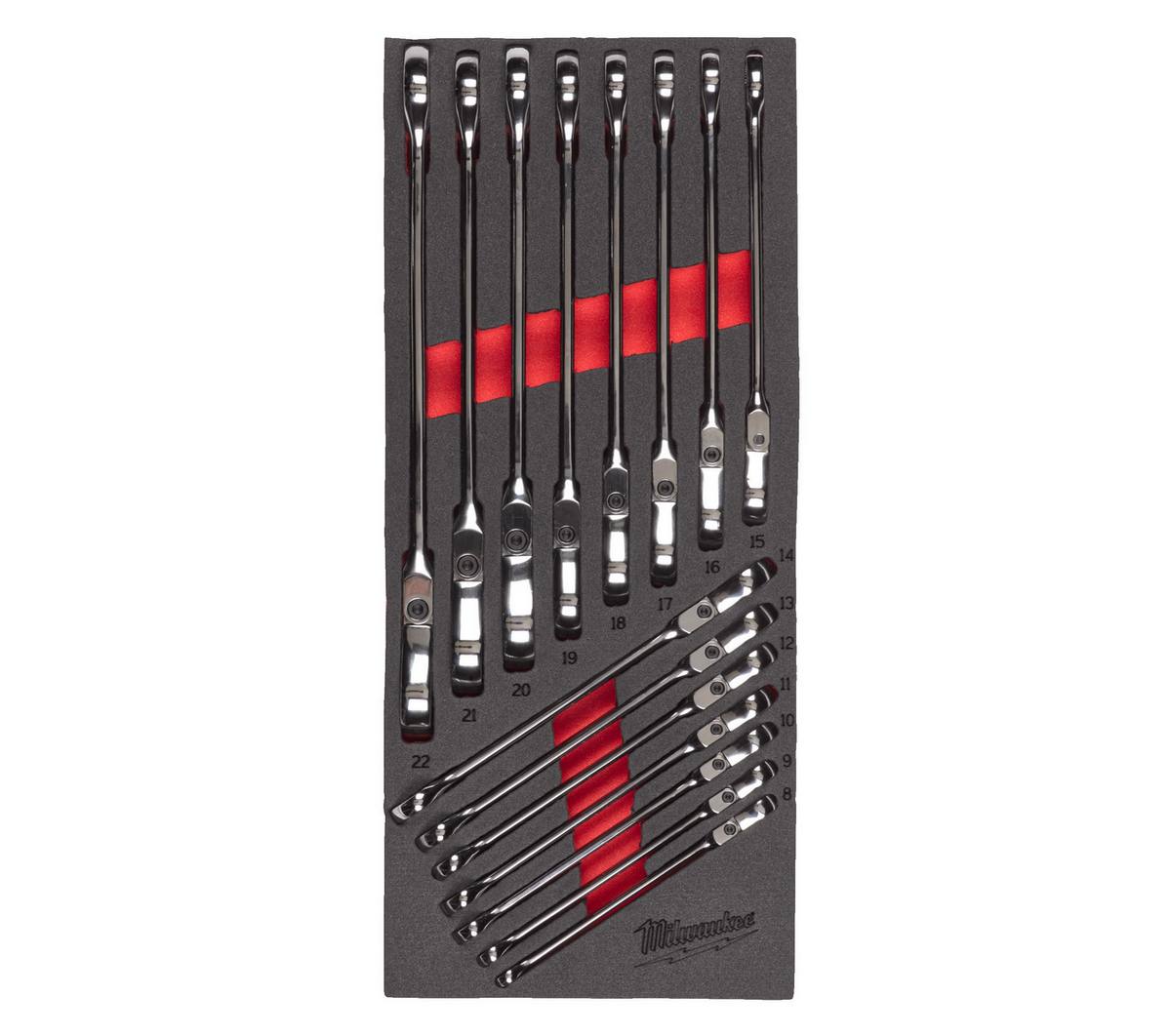 Set insertie spuma de chei fixe Milwaukee MAX BITE, cu clichet si cap pivotant, mecanism cu 144 dinti, 4932479829