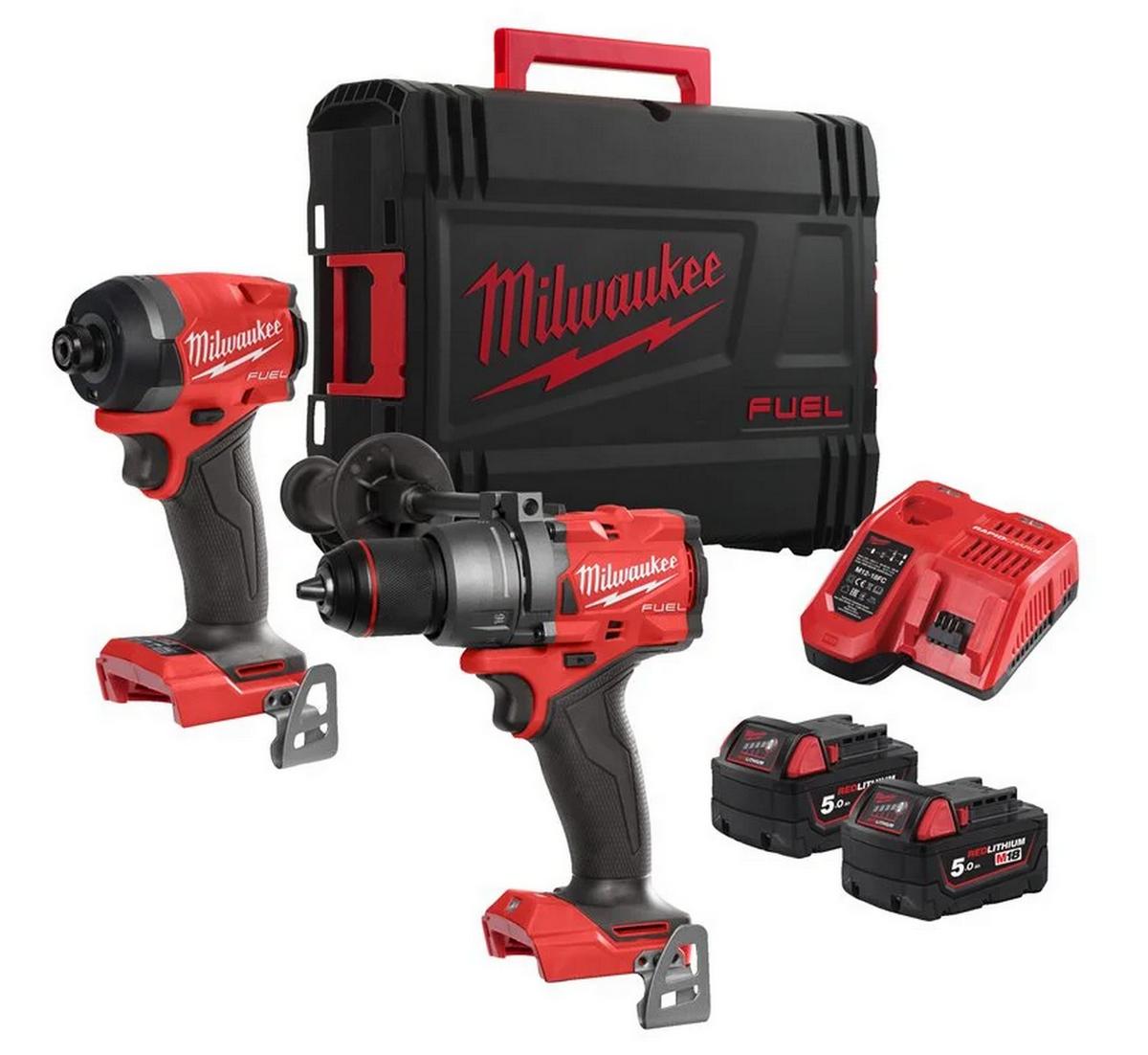 Set scule Milwaukee M18 FPP2A3-502X pentru gaurit si insurubat, 2x acumulatori 5Ah, cutie inclusa, 4933480873