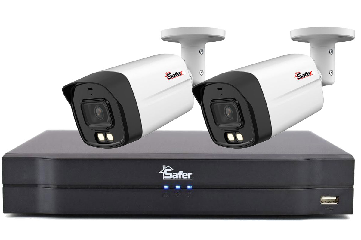 Sistem 2 camere exterior, 5MP 2K, Iluminare duala 40m, Lentila 2.8 mm, Audio, DVR 4 canale Safer KITSAF-2X-5MP28IL40