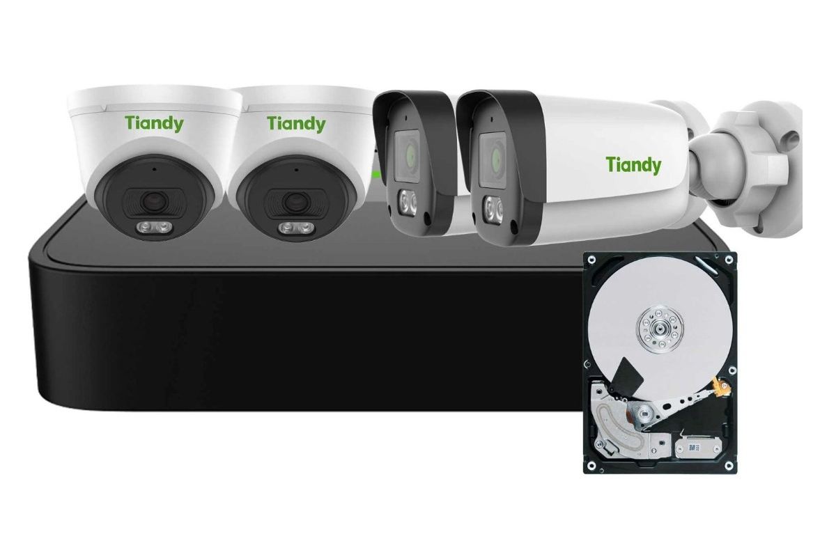 Sistem de supraveghere 2 camere de interior si 2 de exterior, 4MP 2K, iluminare nocturna 30m, HDD 1TB, PoE, Tiandy KITPOE-TN4MPFULL