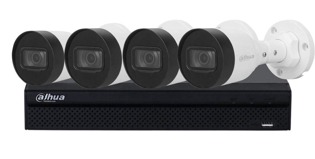 Sistem supraveghere IP cu 4 camere de exterior, 2 MP, PoE, IR 30m, Dahua, KIT4IPEXT2MP