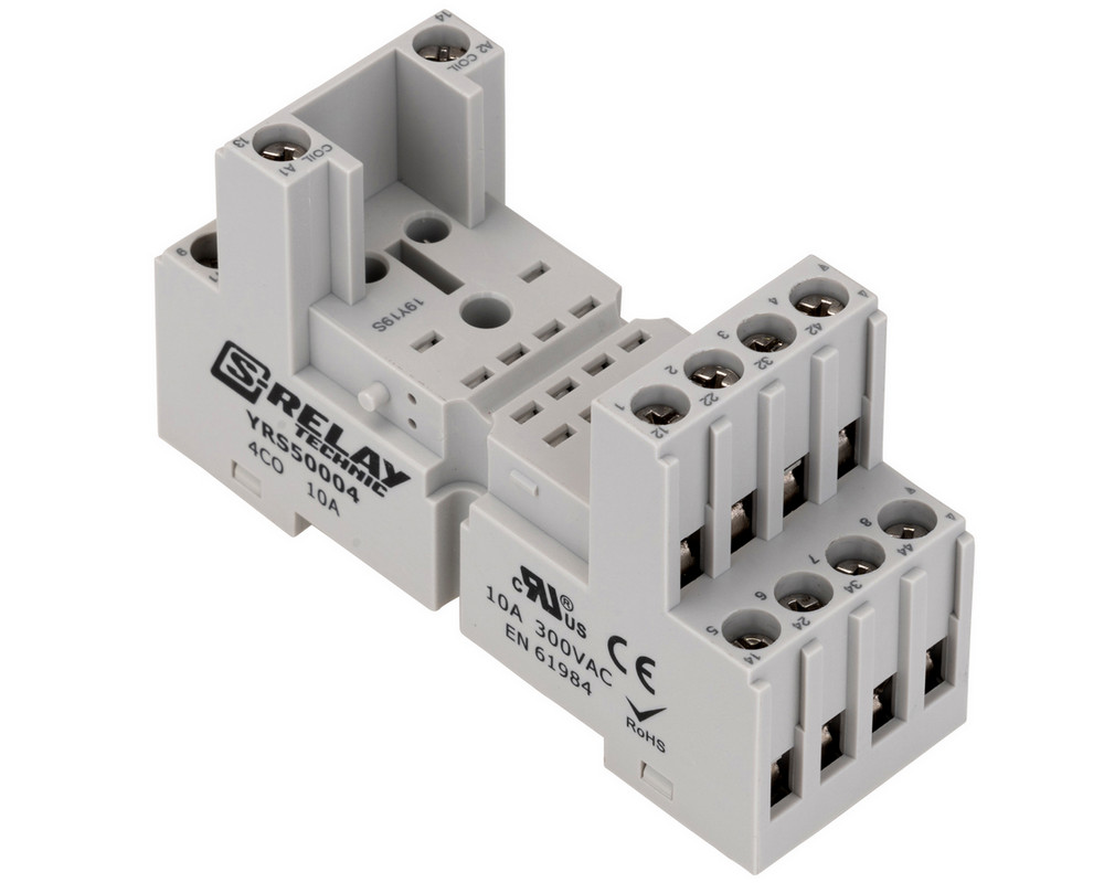 Soclu pentru relee RS/PT5, 24V, terminale cu surub, 14 poli, 10A, Schrack, YRS50004
