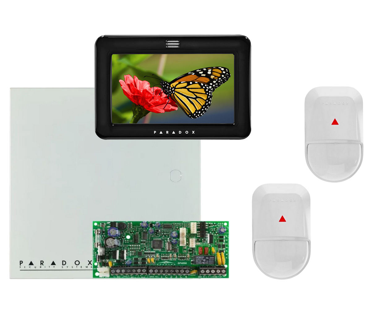 Sistem de alarma antiefractie 4 zone Paradox Spectra SP4000, tastatura cu touch, 2x detector miscare, Sp4000+TM50+2xNV5