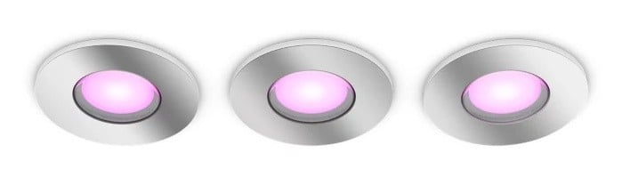 Set 3 spoturi LED inteligente incastrate Philips Hue Xamento 8720169321014, 3x4.2W, 1200 lm, RGBW, 2000-6500K, GU10, IP44, Bluetooth, Zigbee, crom