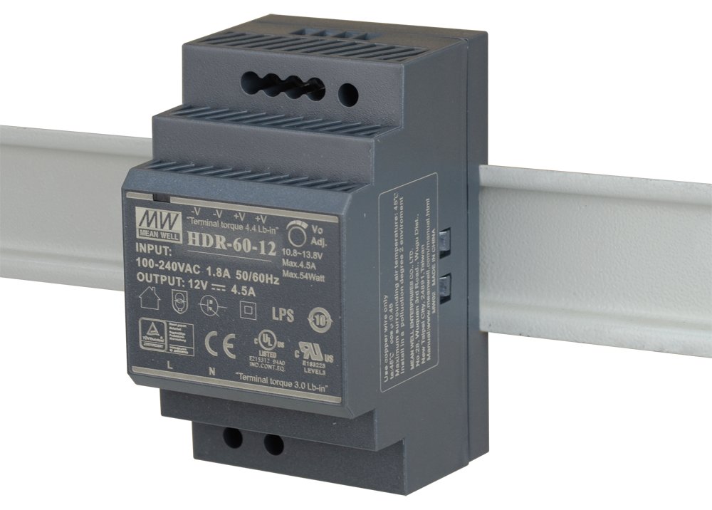 Sursa de alimentare ultra slim, 12V, 4.5A, montaj pe sina DIN, HDR-60-12