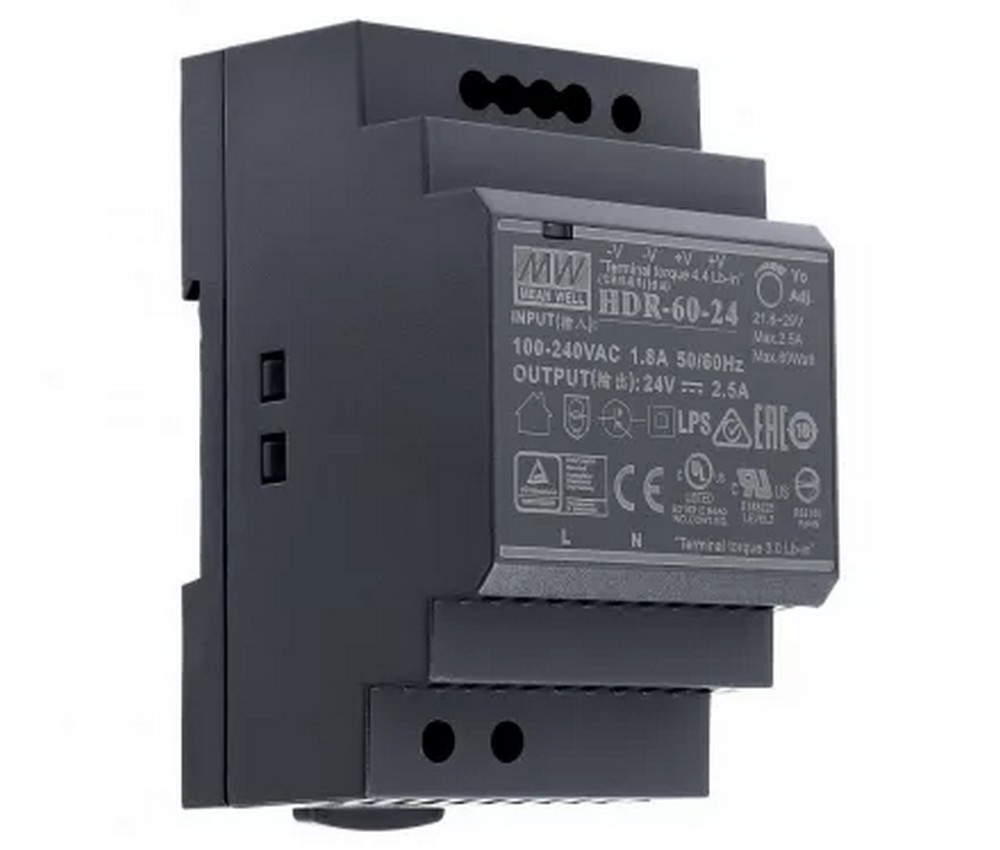 Sursa de alimentare ultra slim, 24V, 2.5A, montaj pe sina DIN, HDR-60-24