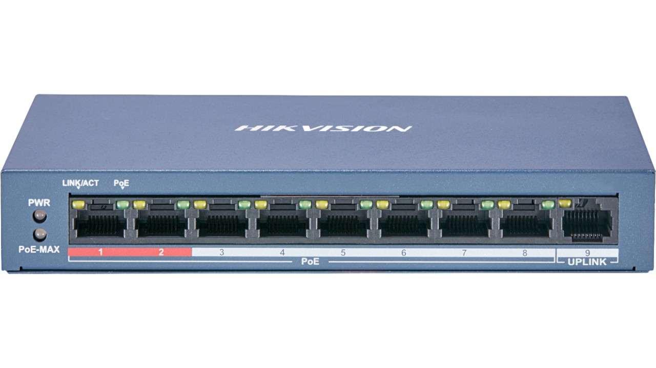 Switch PoE 8 canale Hikvision DS-3E0109P-E/M(B), 30W Max per port, 10/100Mbps