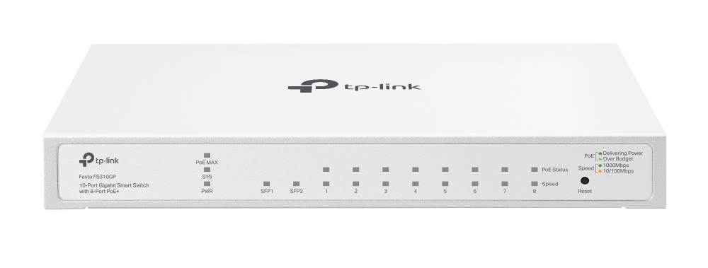 Switch 10 porturi Gigabit Tp-Link Festa FS310GP, 8 porturi PoE+, 2 porturi SFP, 61W, cu management