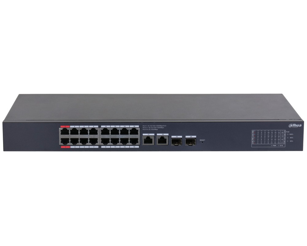 Switch 18 porturi, gigabit, 2 porturi SFP, 16 porturi PoE, 135W, management, Dahua, CS4220-16GT-135