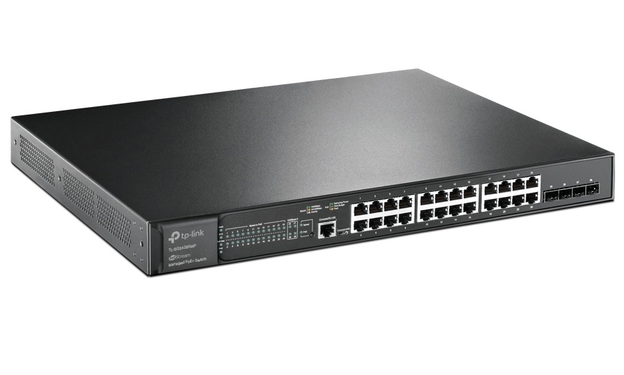 Switch Tp-link TL-SG3428XMP 29 porturi,  24x Gigabit PoE+, 4x SFP+ 10GE, 1x RJ45 consola, 384W, Management L2+, montare in rack