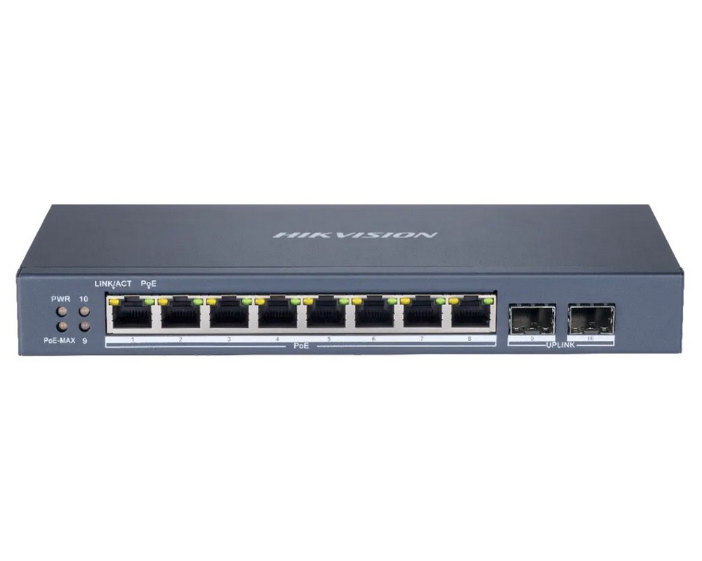 Switch 8 porturi Hikvision DS-3E1510P-SI, PoE 110W, 2 porturi SFP gigabit, cu management