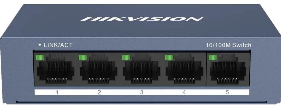 Switch cu 5 porturi Hikvision, Plug and Play, 5x RJ-45 10-100M, carcasa metal, DS-3E0105-O