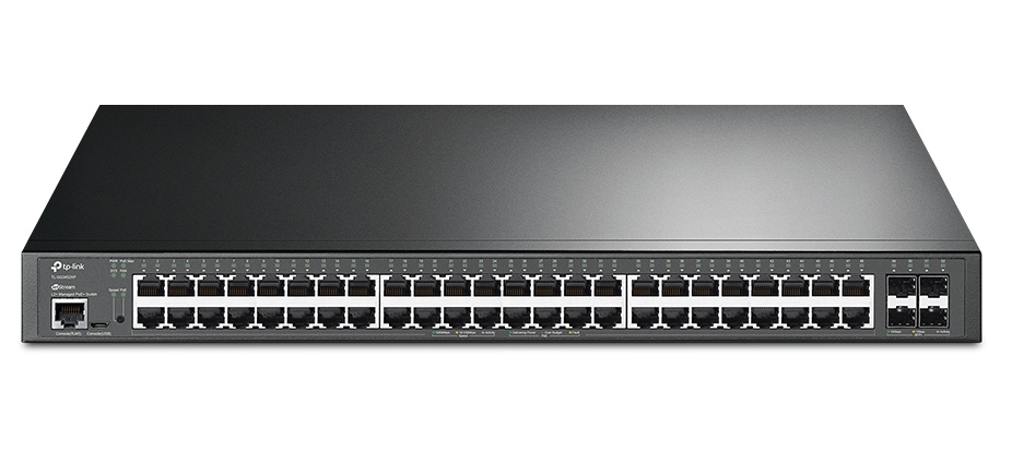 Switch cu management TP-LINK TL-SG3452XP, 52 porturi, 48x RJ45 PoE+, 500W, 4x 10GE SFP, integrare in Omada SDN, montare in rack
