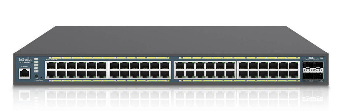 Switch EnGenius Fit 48 porturi, 4 porturi SFP, PoE+, putere PoE 740W, EWS7952FP-Fit