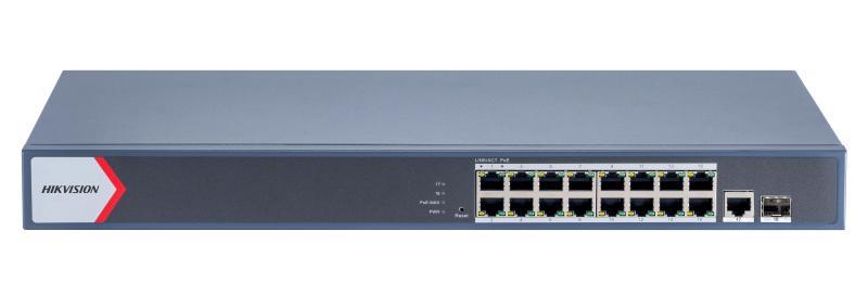 Switch PoE 16 porturi Hikvision DS-3E1518P-EIV2, putere PoE 230W, transmisie PoE 300m